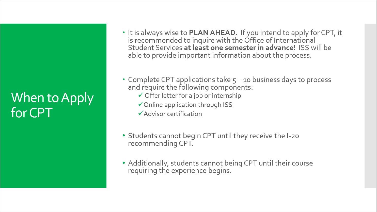 Curricular Practical Training (CPT) Online Training Module Office of