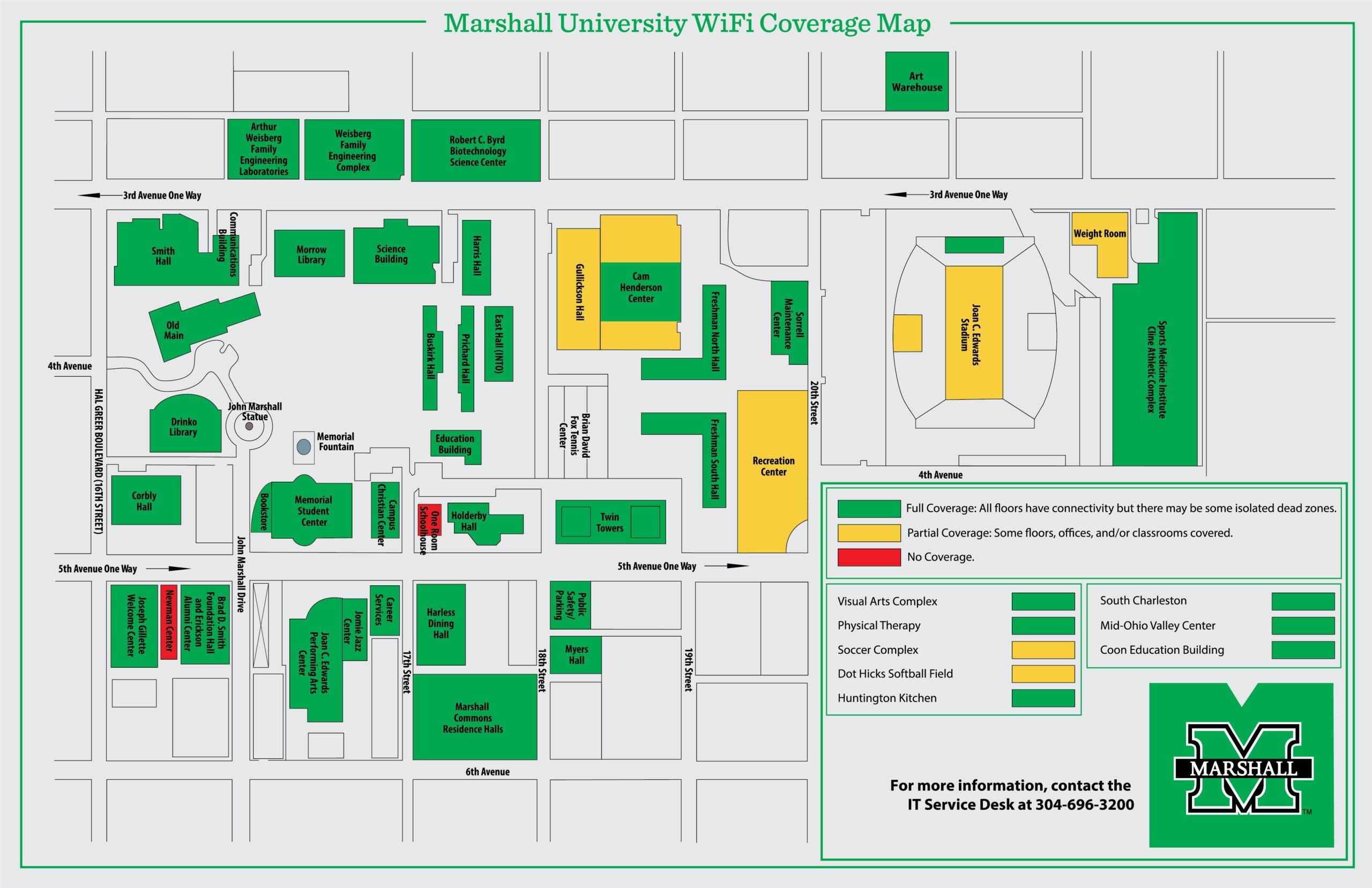 Marshall U Campus Map with wifi access representation