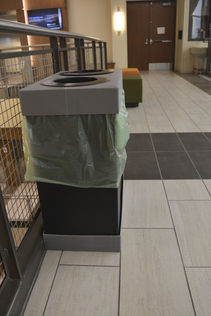 Recycling bins placed in convenient locations on each floor make recycling easy for students, faculty and staff.