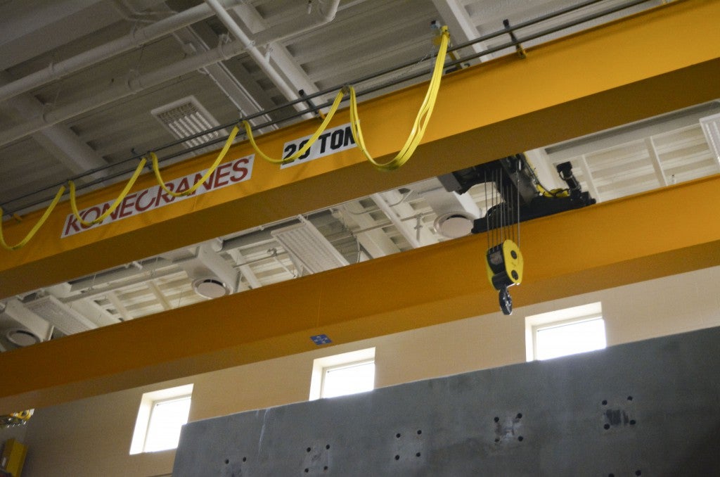 The 20 ton crane in the Engineering Complex is used for lab work and research.