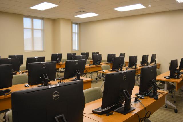 Classrooms in the Arthur Weisberg Family Applied Engineering Complex have light sensors that turn off or on when there is movement in the room, and dim or brighten based on the amount of light coming in through the windows. Desks, chairs and other furnishing in the complex are made from regional materials.