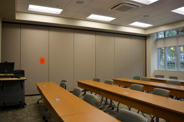 Classrooms in the Arthur Weisberg Family Applied Engineering Complex have light sensors that turn off or on when there is movement in the room, and dim or brighten based on the amount of light coming in through the windows.