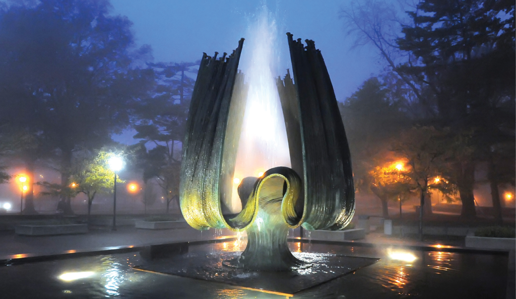 Memorial Fountain in mist