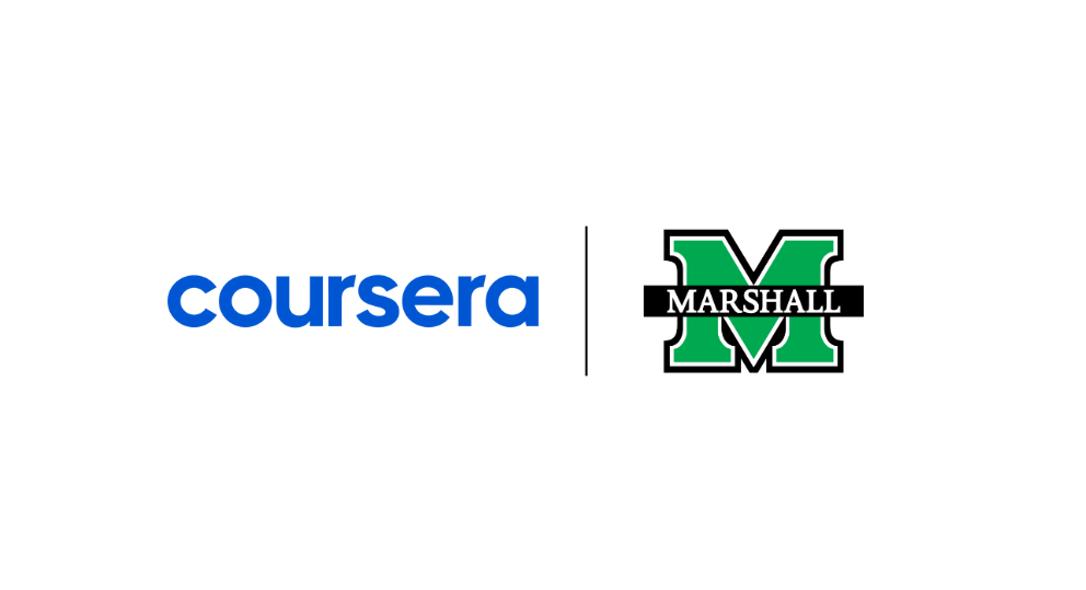 coursera and Marshall block M logos