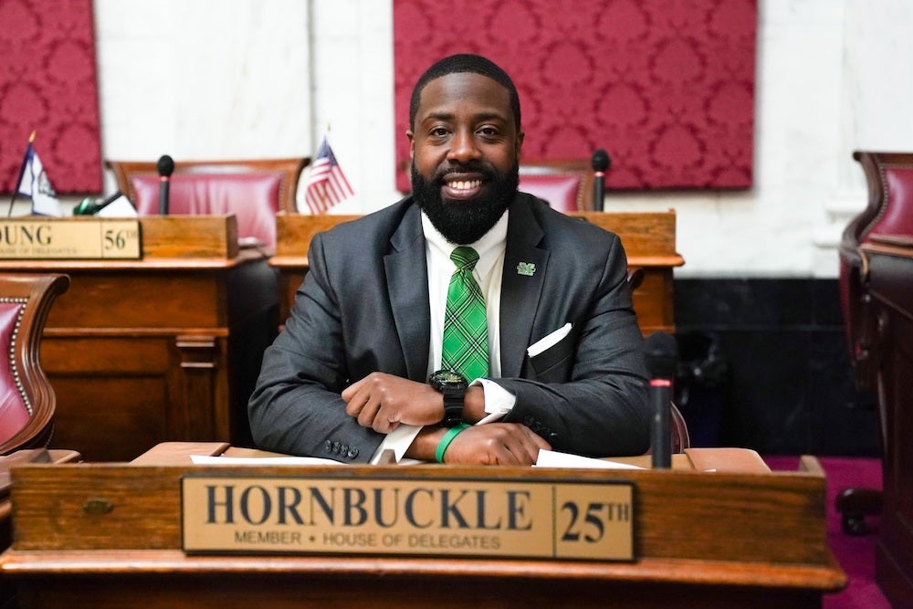 Sean Hornbuckle at his desk in the capitol