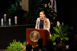 A student speaks at the Human Gift Registry Memorial Service