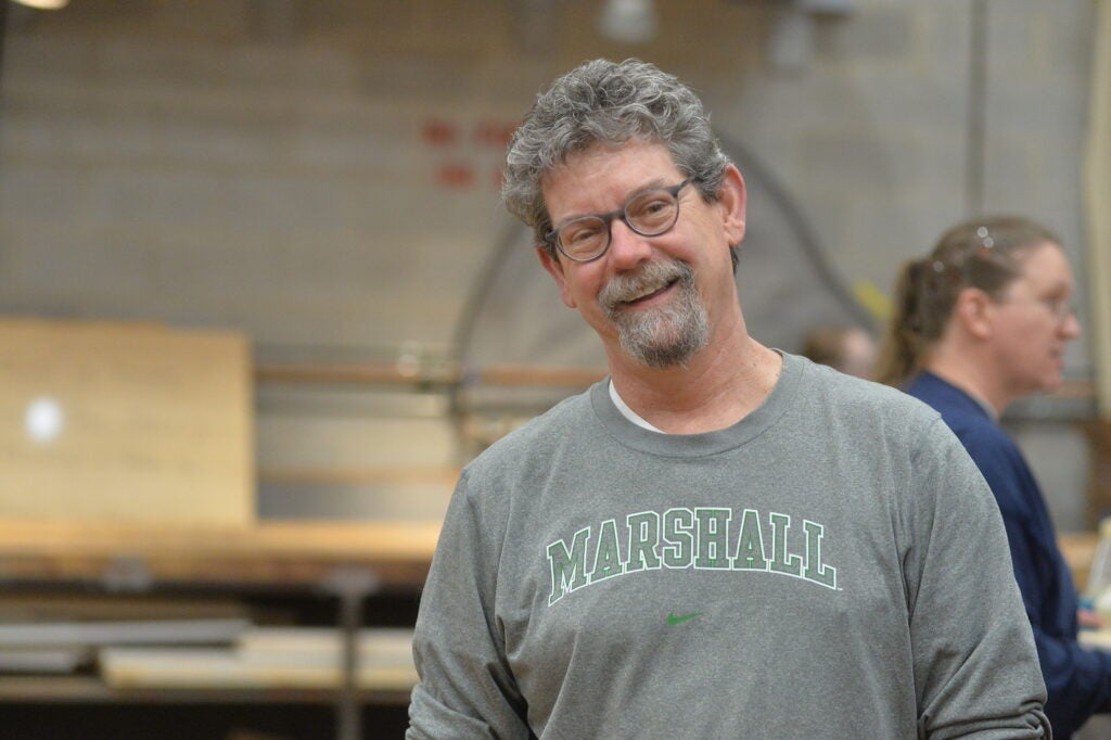 Jamez Morris-Smith backstage at Marshall University's performing arts center.