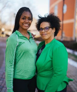 Kymora and Cassandra Woods stand together on Marshall University's Huntington campus.