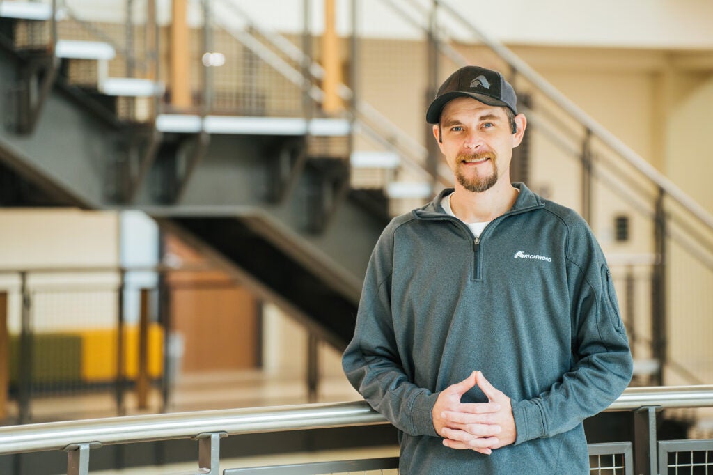 Brandon Adams stands in the Marshall University Engineering Complex