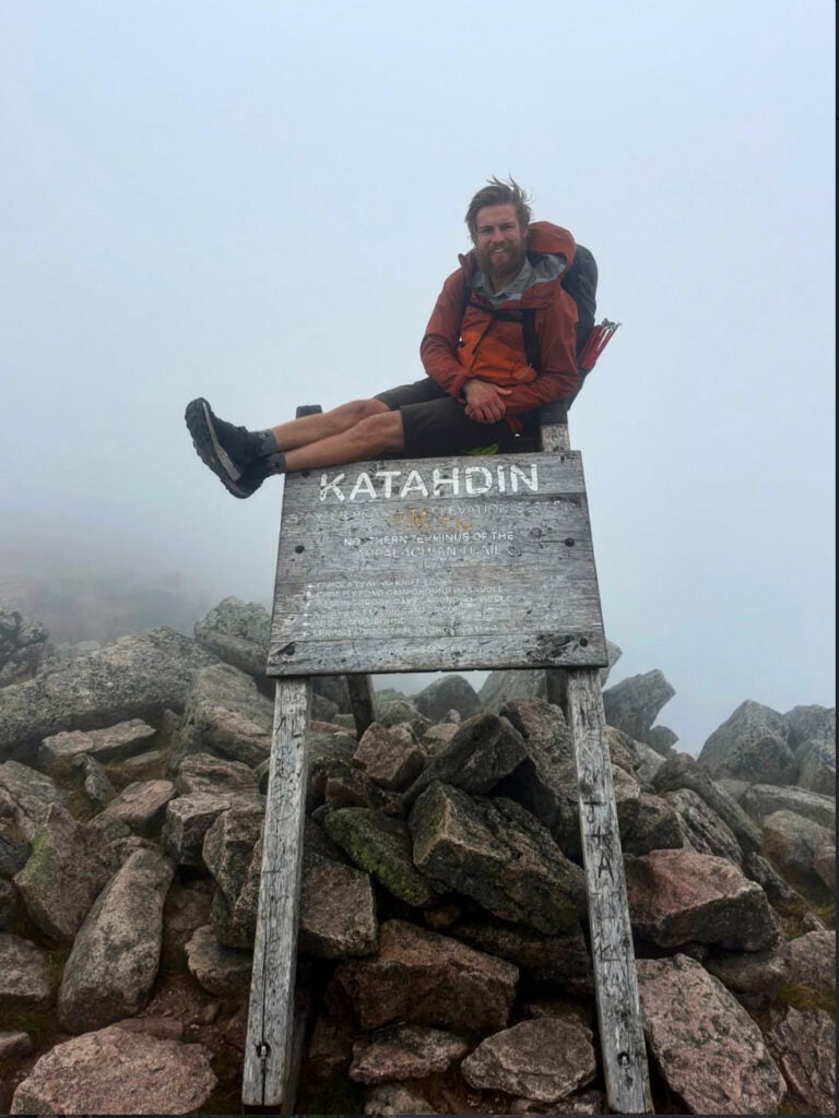 Daniel Parlock at the end point of the Appalachian Trail – Mount Katahdin