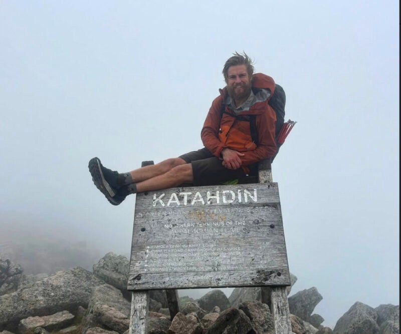 Daniel Parlock at the end point of the Appalachian Trail – Mount Katahdin