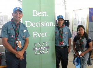 Photo of international Scouts with Marshall banner