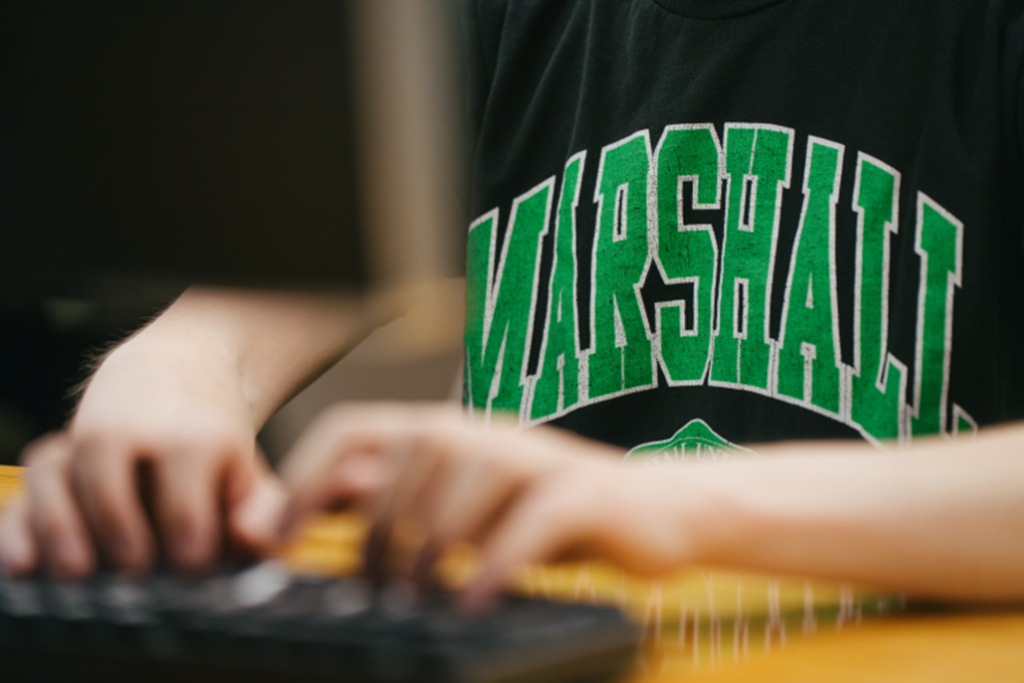 typing on computer