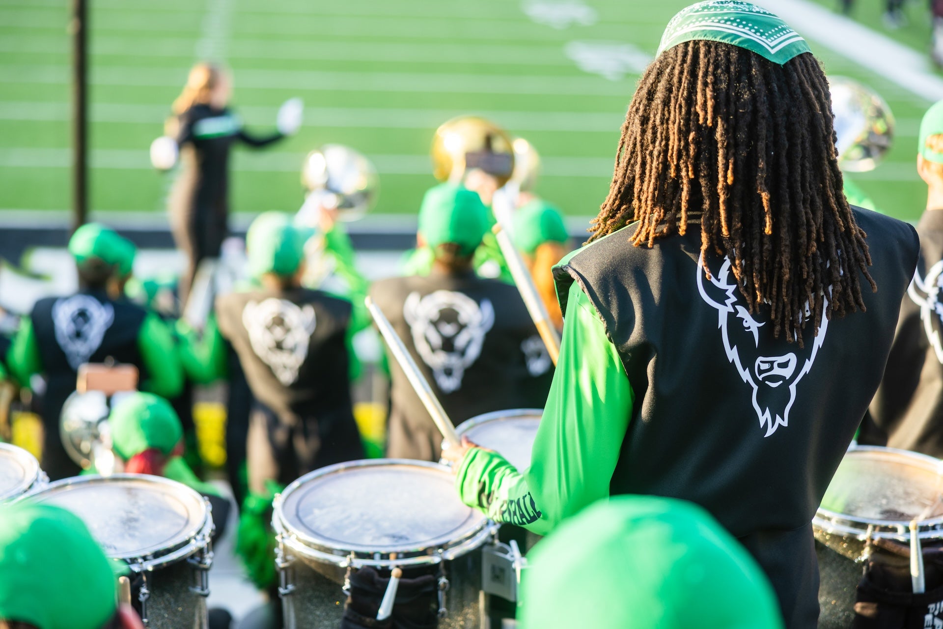 Image of Marching Thunder drummer at the football stadium