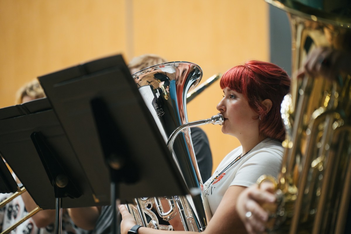 Image of student playing an instrument.