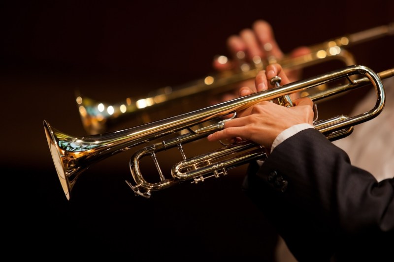 Image of a hands on trumpets.