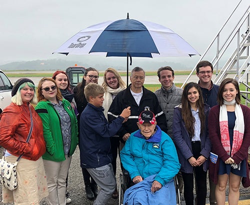 Chuck Yeager with Yeager Scholars and Kent Carper