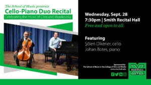 Cello-Piano Duo Recital to be presented Sept. 28