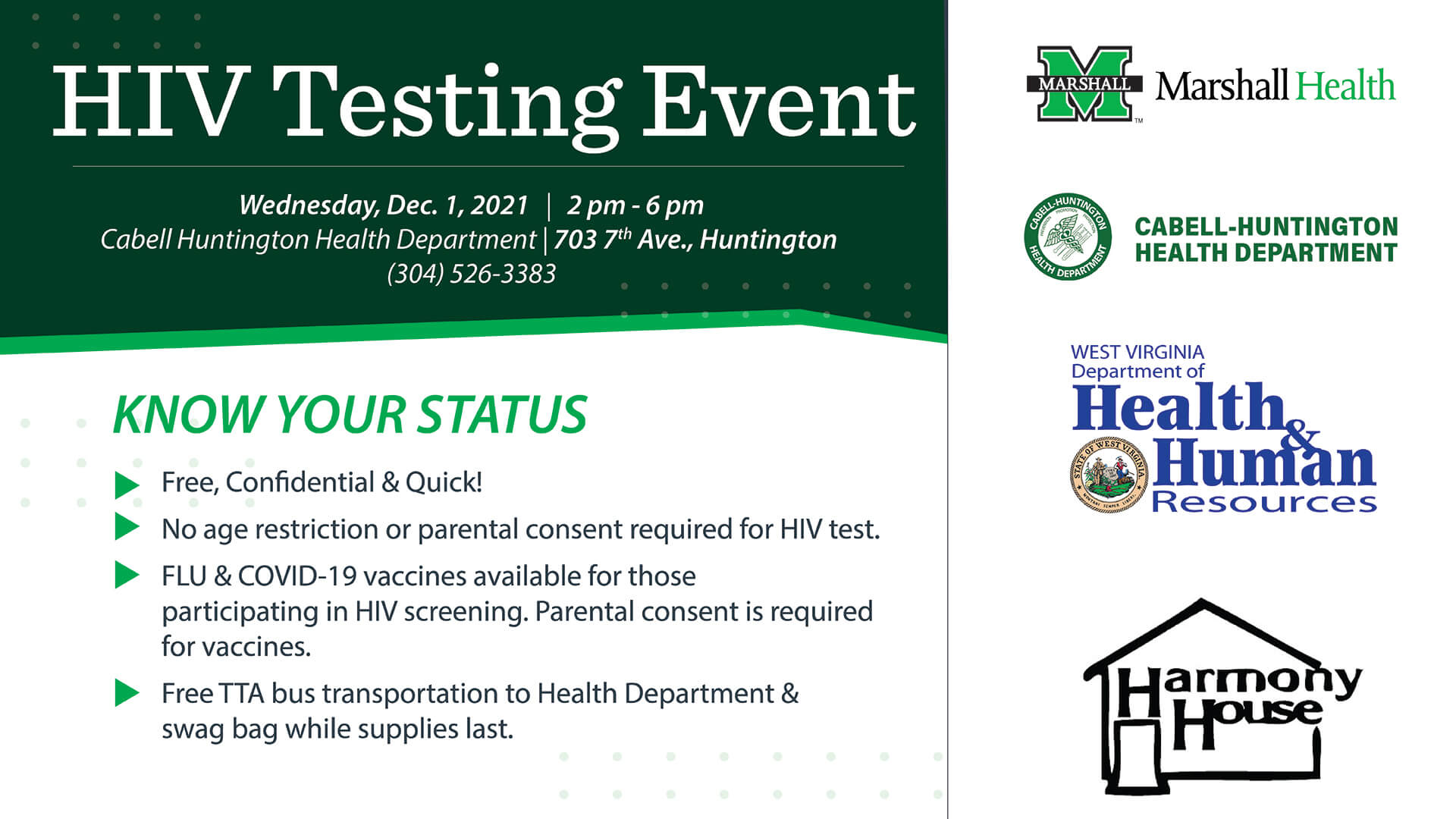 Marshall Health coordinating free, confidential HIV testing on World
