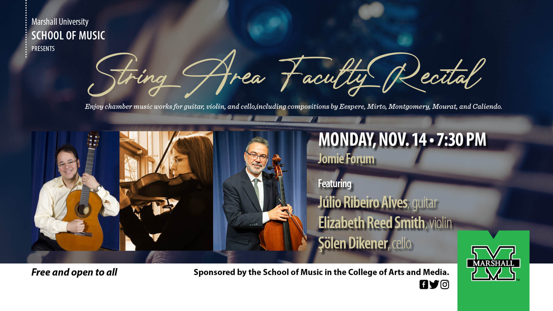 Music faculty to present violin, cello and classical guitar recital Marshall University News