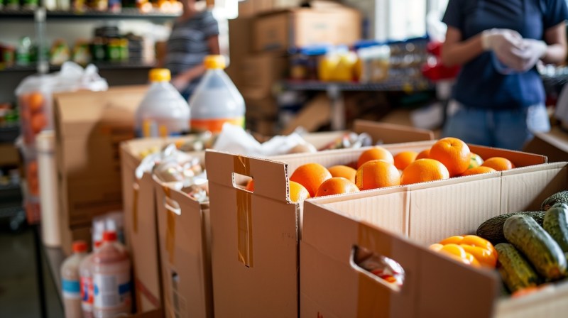 Image of food in donation boxes