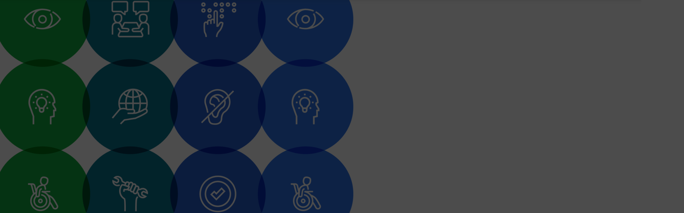 twelve circles in green and blue with different symbols on them representing accessibility