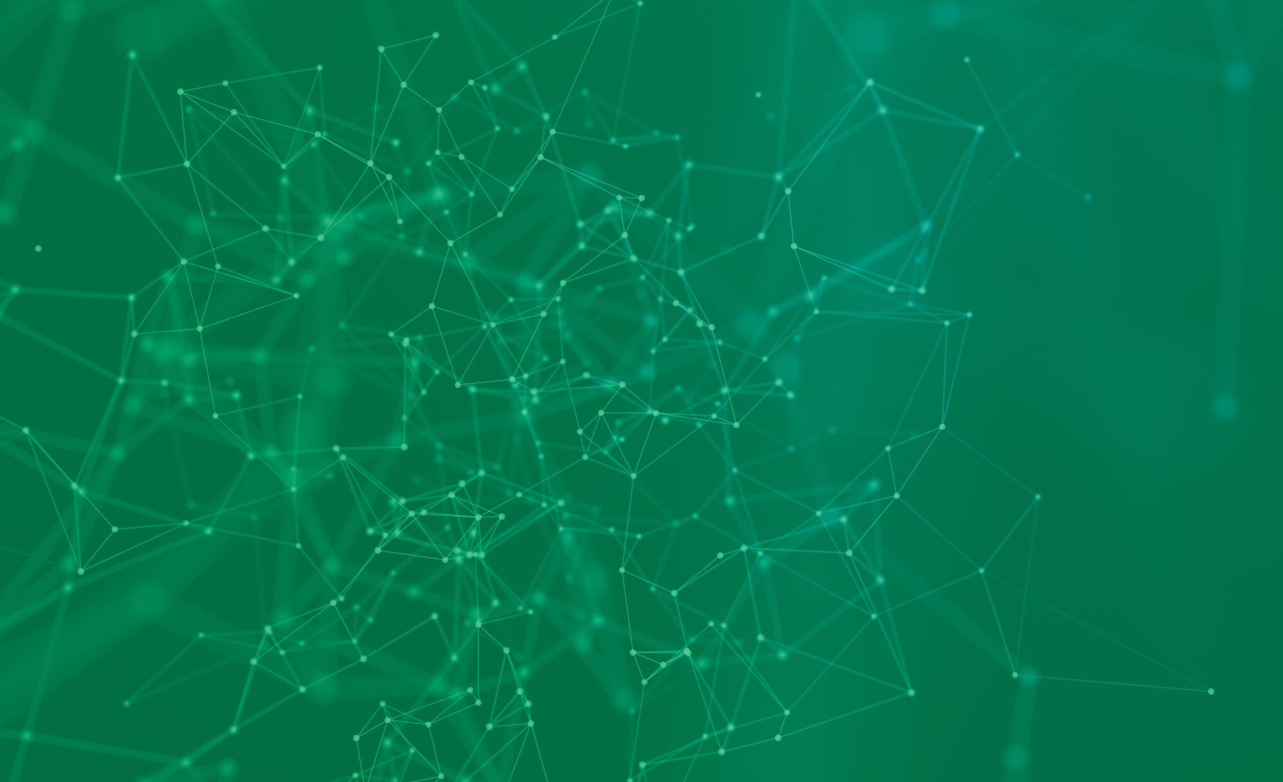 Abstract polygonal space background green with connection lines and dots for tech and business.