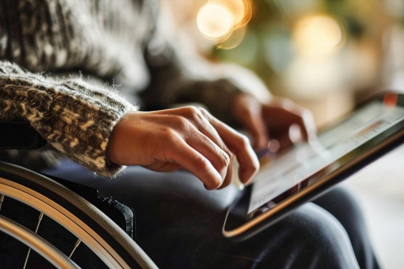 Close-ups of hands adjusting accessibility settings on devices
