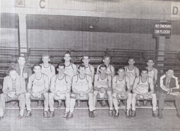 men's basketball team in 1947 posing for a group photo