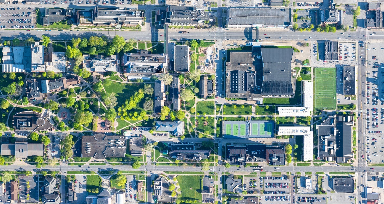 A bird's-eye view of Marshall University's Huntington Campus