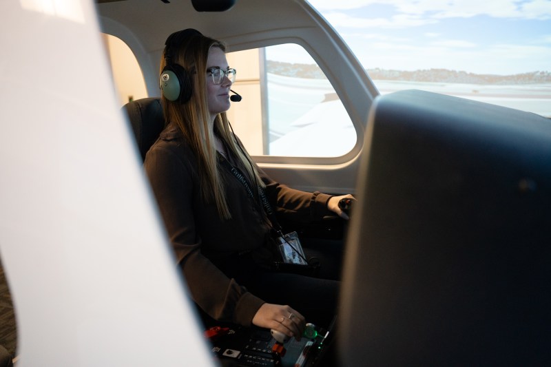 student in a flight simulator