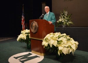Photo of President Jerome Gilbert at orientation