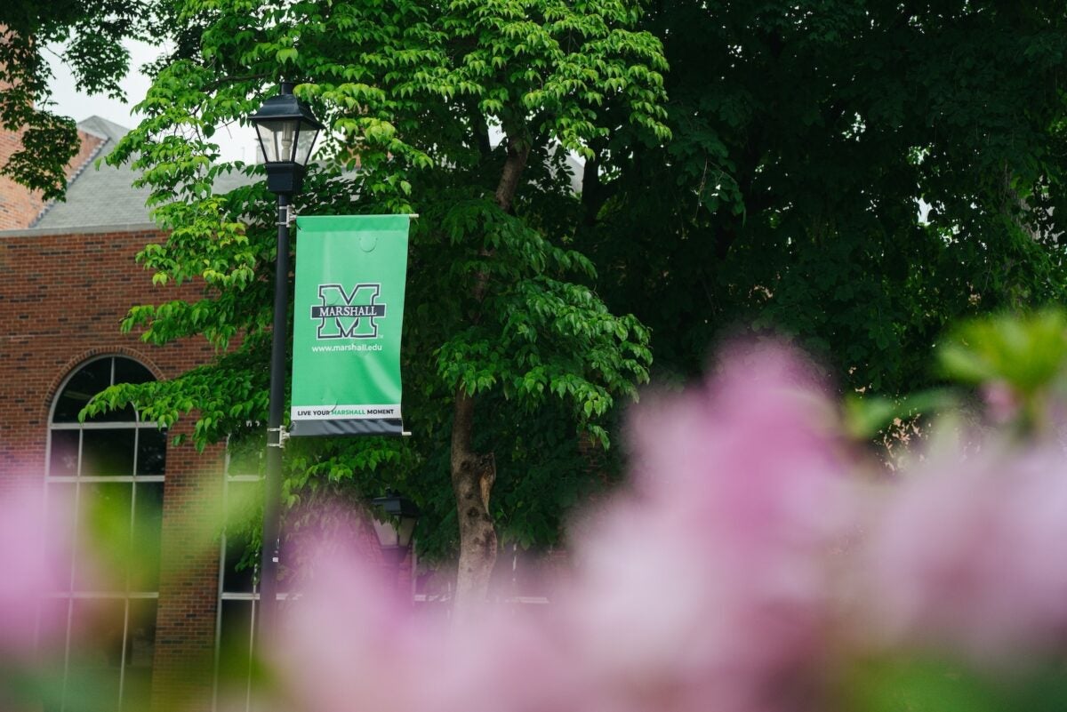 green Marshall flag on campus