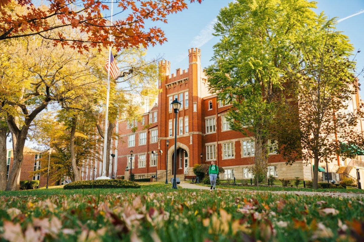 exterior shot of Old Main in the fall