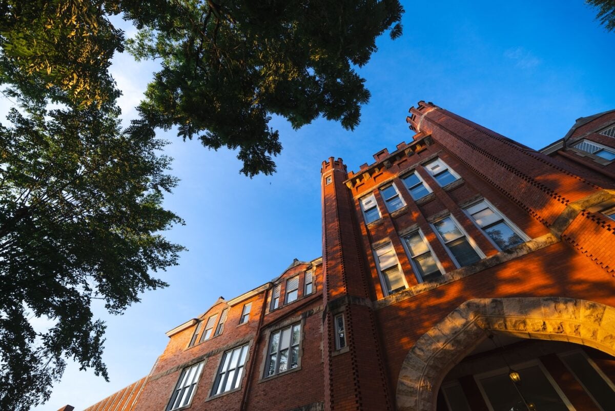 exterior shot of Old Main pointing up
