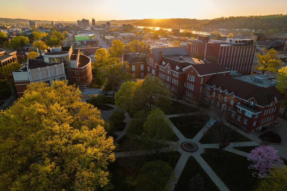 drone shot of campus