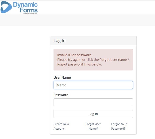 Invalid ID Dynamic Forms