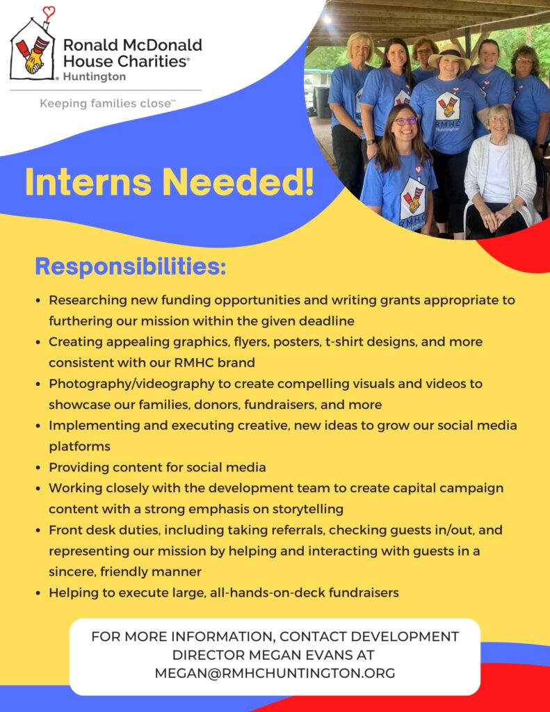 Ronald McDonald House of Huntington Internship Opportunity – SOJMC Interns