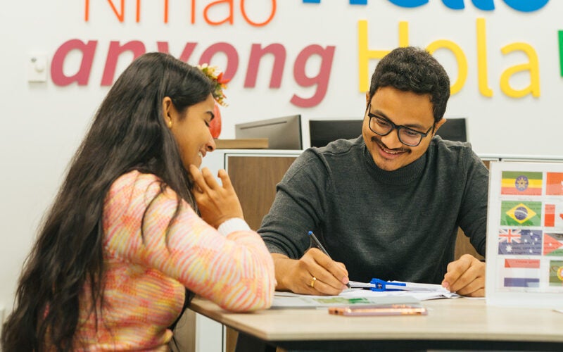 Students study together in the International Student Office in Marshall University's East Hall