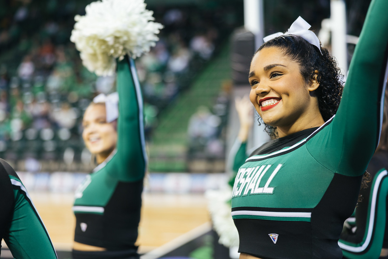 Marshall University Cheerleaders at a basketball game