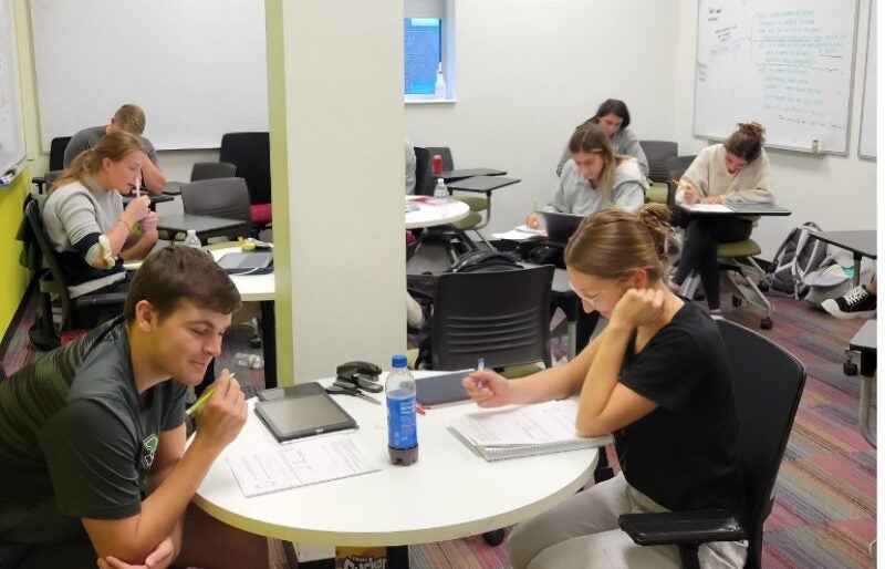 students studying in a room together