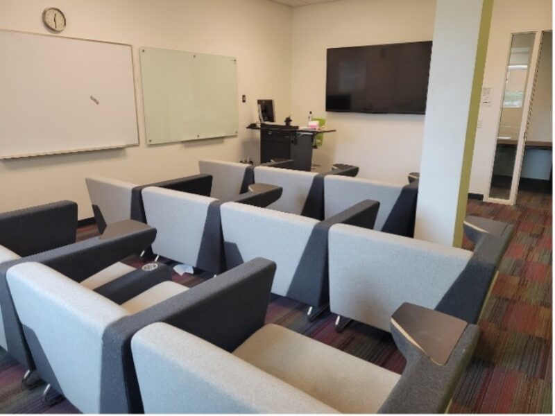 seats in a screening room in East Hall