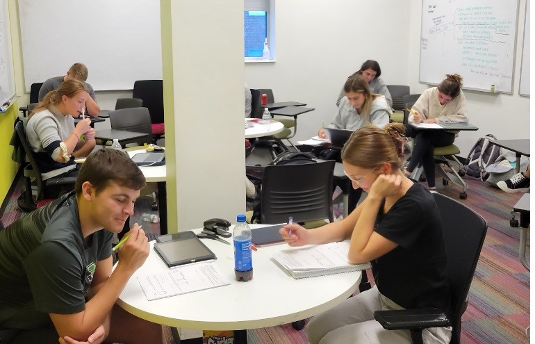 students studying in a room together