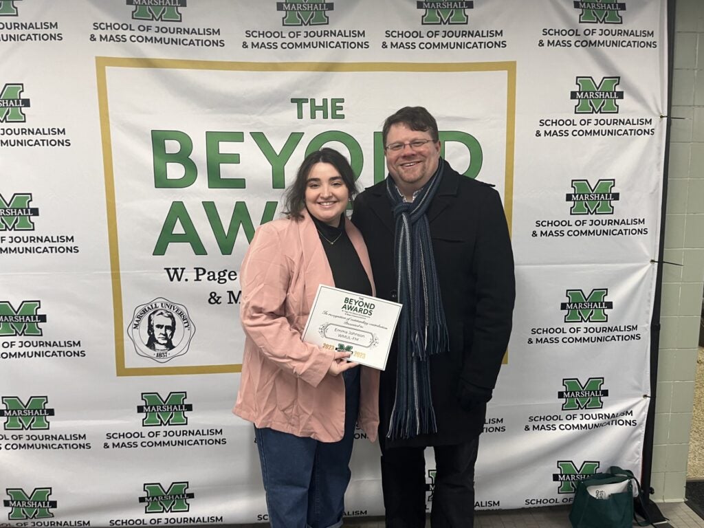 Emma Johnson and Dr. Quicke at W Page Pitt School of Journalism and Mass Communications Beyond Awards - November 27, 2023