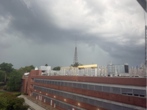Small shelf cloud moving over Marshall University as taken from Buskirk Hall, August 16, 2026