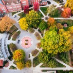 Drone photo of foliage on campus