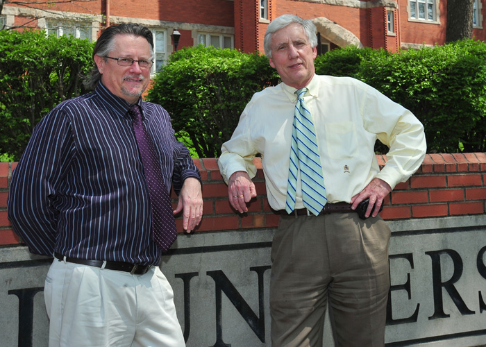 Photo of Drs. Richard Begley and Tony Szwilski on the campus of Marshall University Photo of Drs. Richard Begley and Tony Szwilski on the campus of Marshall University