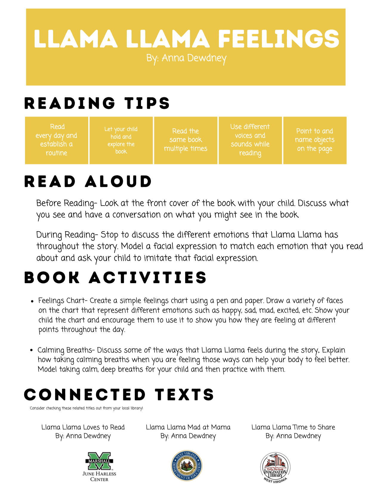 Llama Llama Feelings by Anna Dewdney Activity Sheet