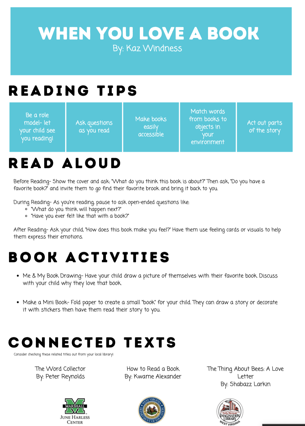 When You Love a Book by Kaz Windness Activity Sheet