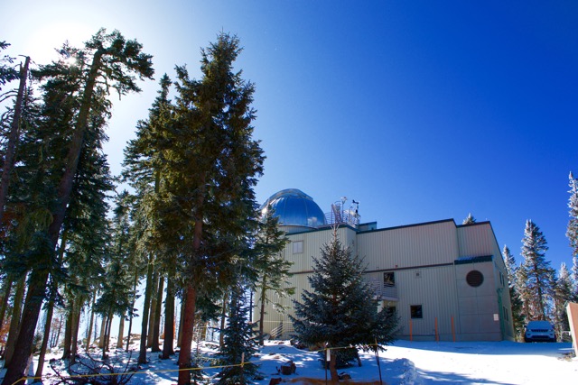 Outside the observatory in a wintry scene